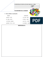 Prova de Matemática com operações de adição, subtração e problemas