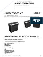 Importación de trituradora de papel JIMPEX DWS-501CC de EEUU a Perú
