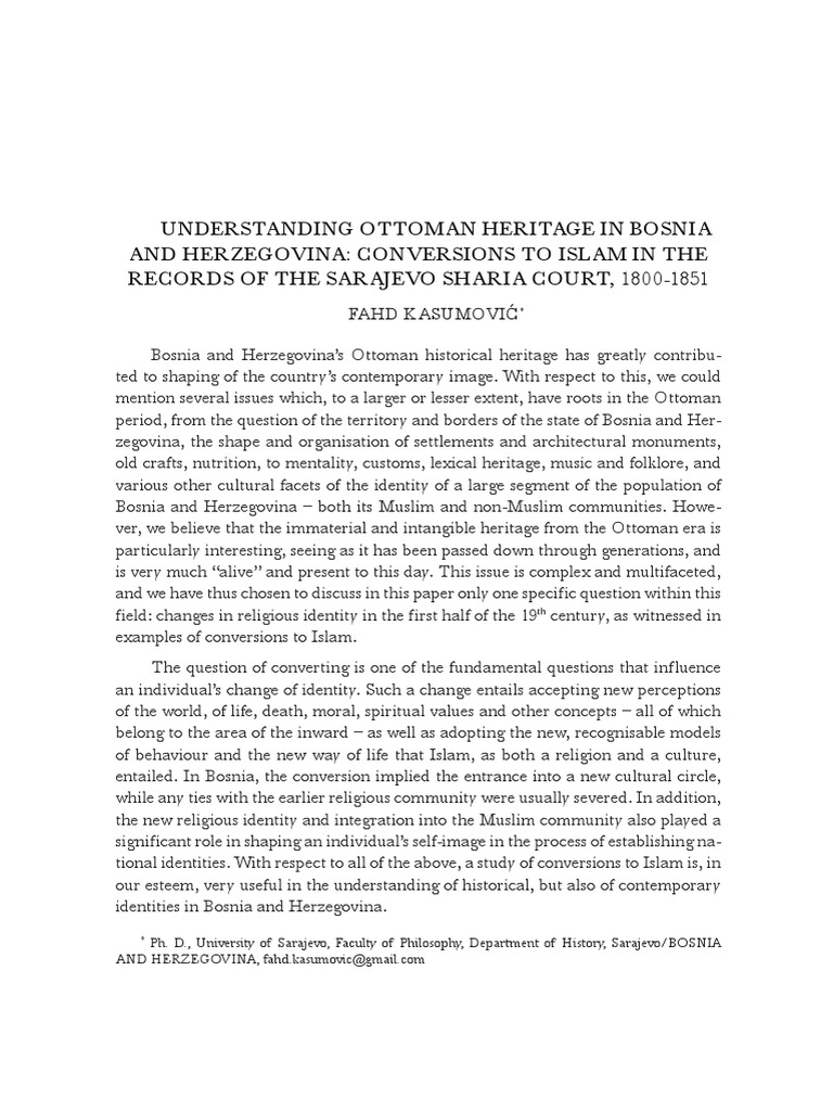 Understanding Ottoman Heritage In Bosnia Pdf Sharia Bosnia And