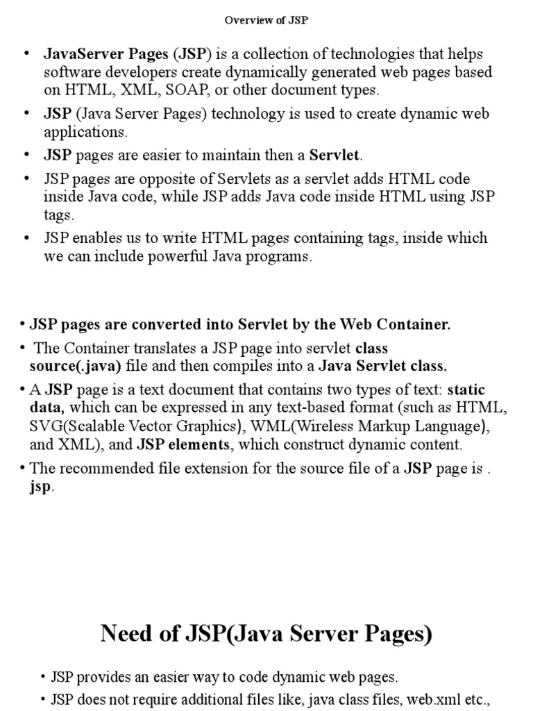Overview of JSP | PDF | Java (Programming Language) | Software Development