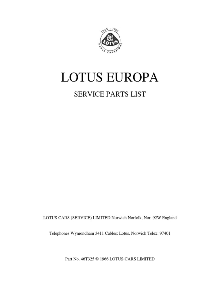 Lotus Europa: Service Parts List | PDF | Axle | Vehicles