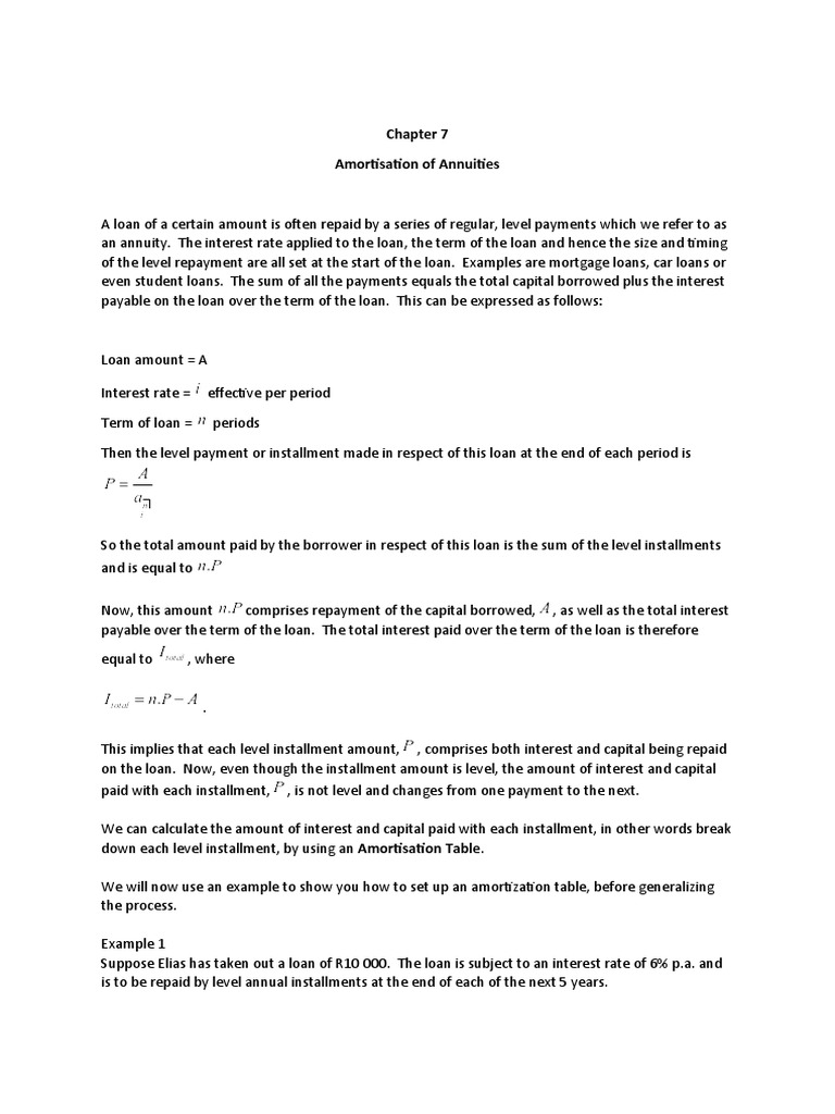 Chapter 7 - Amortisation of Annuities | PDF | Loans | Interest