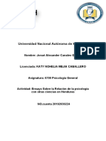 Josue Alexander Canales - 0700 Psicologia General - Relación de La Psicología Con Otras Ciencias en Honduras
