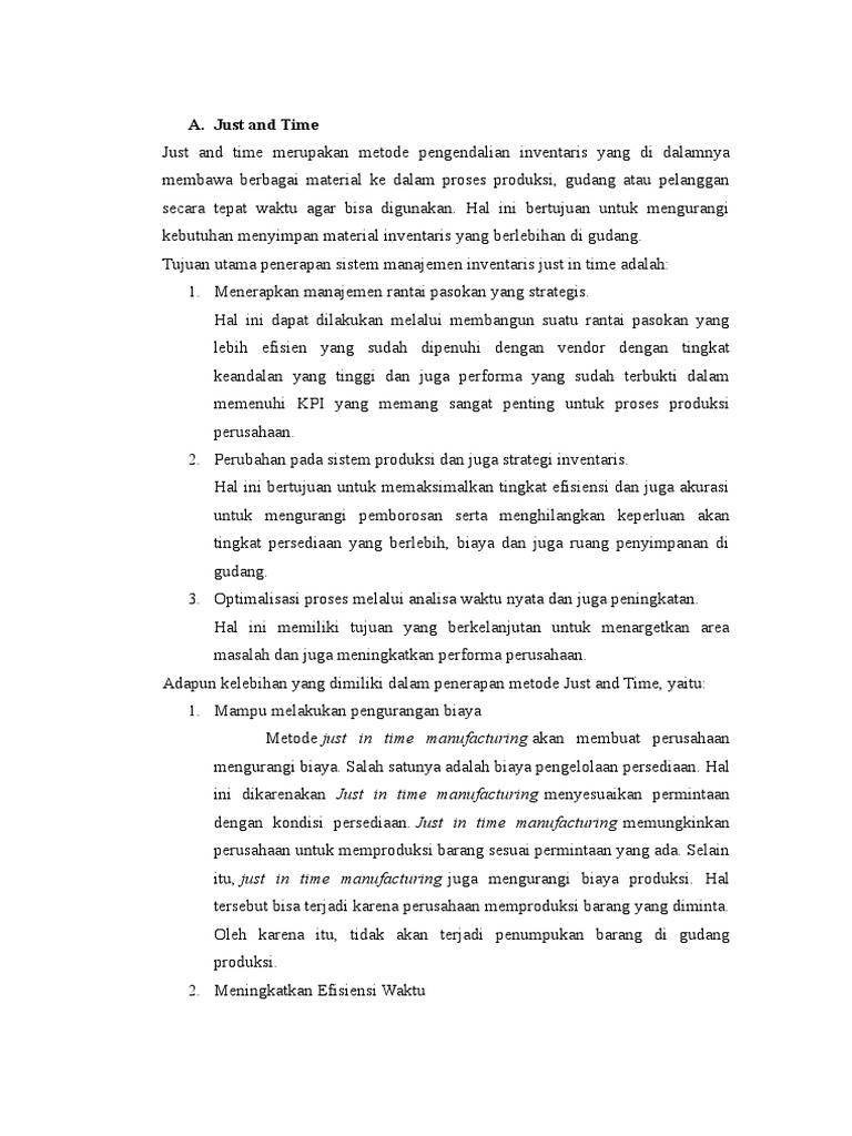 Manajemen Persediaan Just In Time | PDF | Bisnis | Pengelolaan Keuangan ...