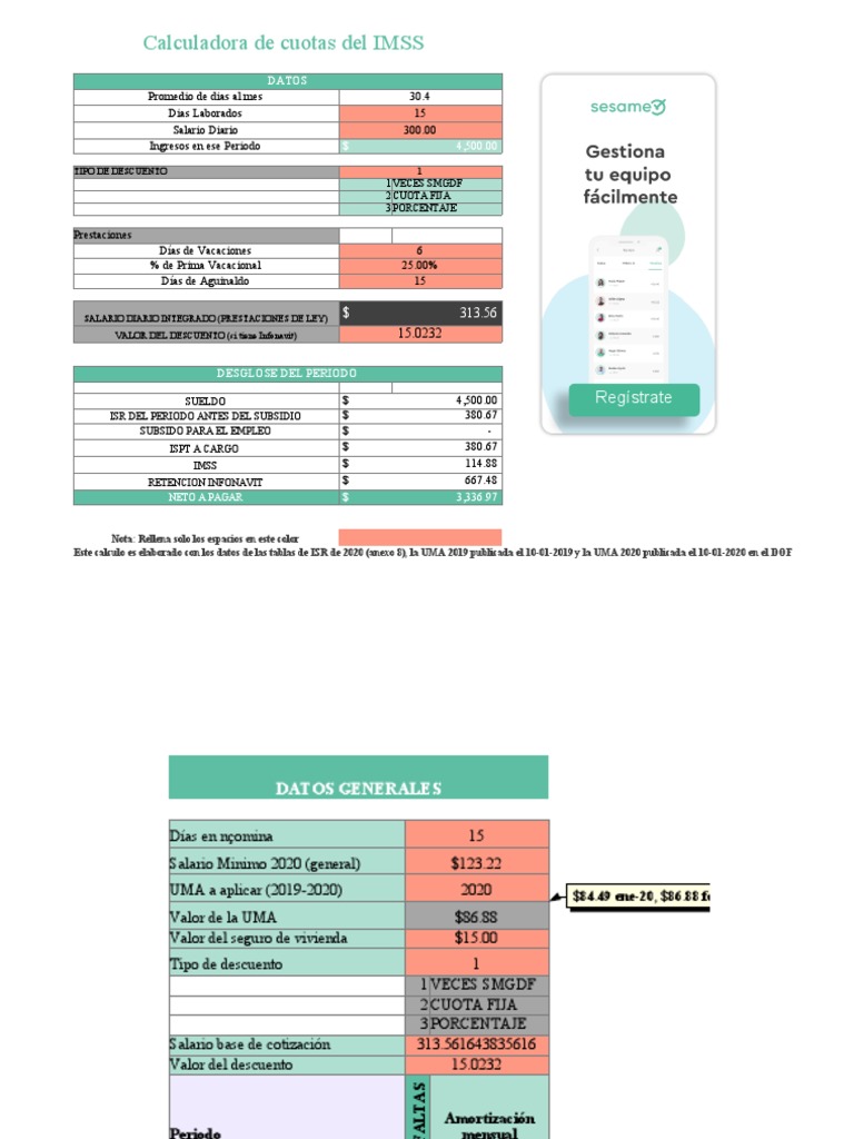 Plantilla Calcular Imss Excel PDF Salario Sueldos y salarios