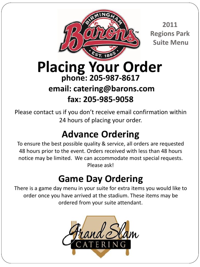2011 Barons Luxury Suite Menu | PDF | Salad | Foods