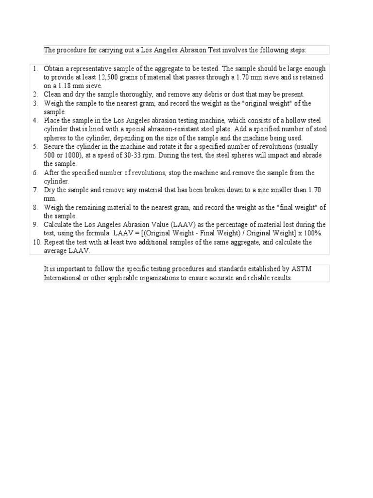 Los Angeles Abrasion Test Procedure | PDF | Home & Garden | Technology ...