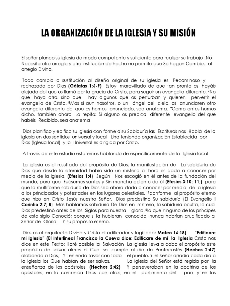 Organización y Misión de la Iglesia Local | PDF | Iglesia cristiana | Jesús