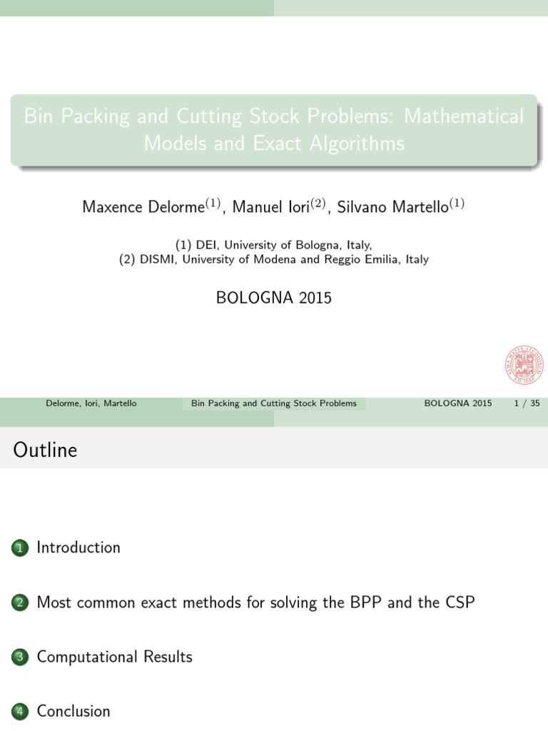 Bin Packing and Cutting Stock Problems Mathematical Models and Exact Algorithms PDF Linear