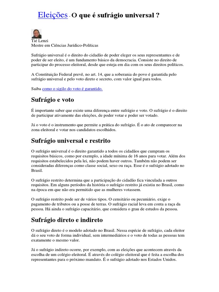 Eleições - O Que É Sufrágio Universal | PDF