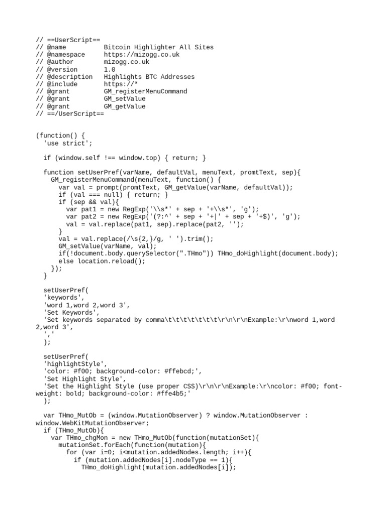 Bitcoin Address Highlighter Script | PDF