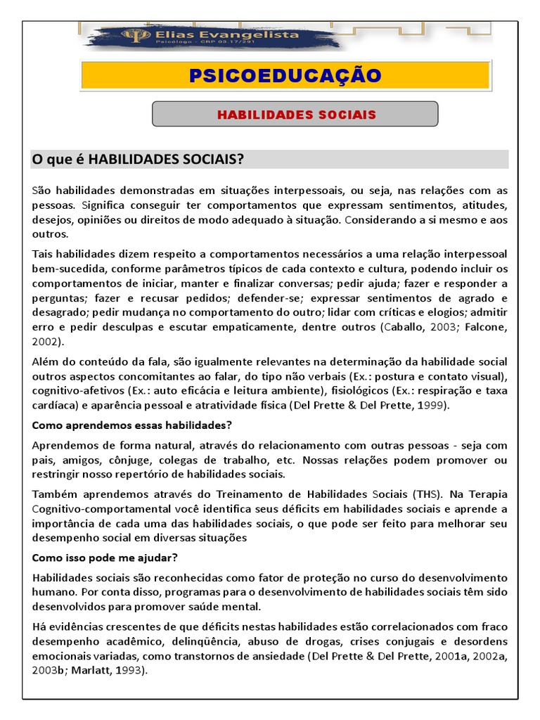 Desenvolvimento de Habilidades Sociais | PDF | Pensamento | Emoções