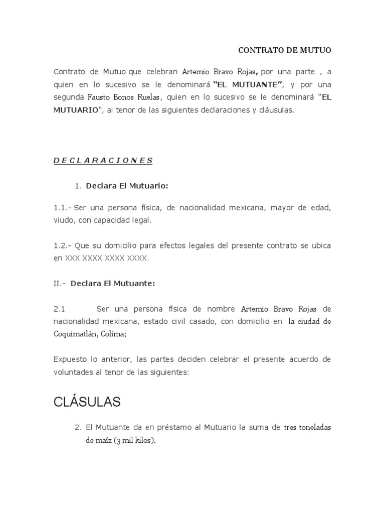 Contrato de Mutuo | PDF