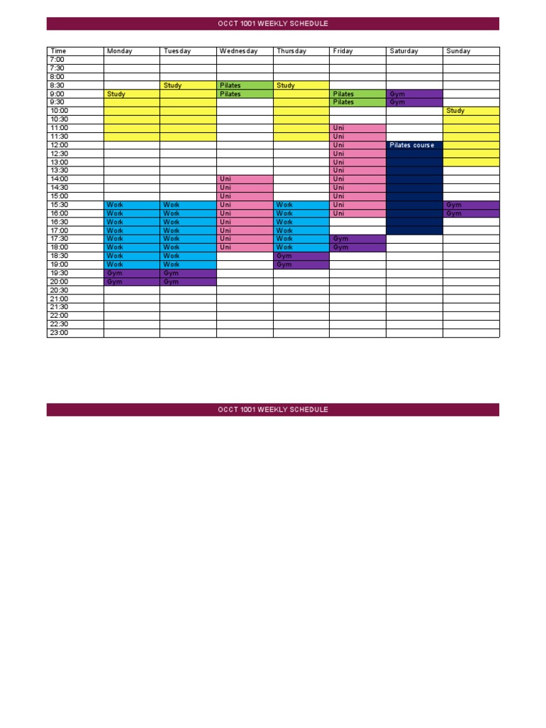 Occt 1001 Weekly Schedule PDF
