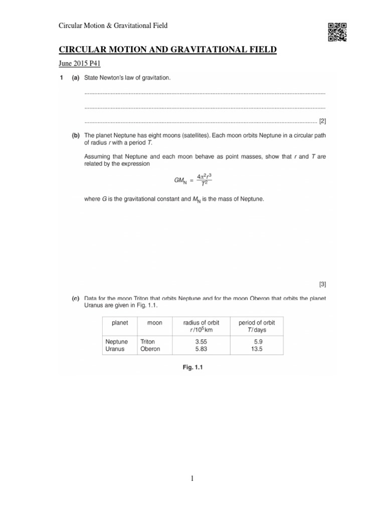 01 Circular Motion Gravitational Field PDF Physical Cosmology