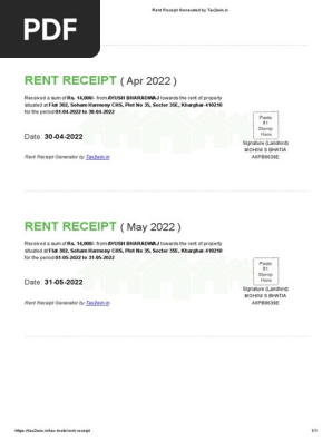 Rent Receipt Generator Free Online - Download Pre-Filled Rent Receipts - Tax2win