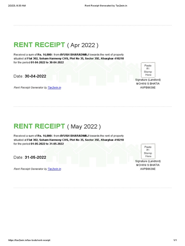 Rent Receipt Generator Free Online Download PreFilled Rent Receipts