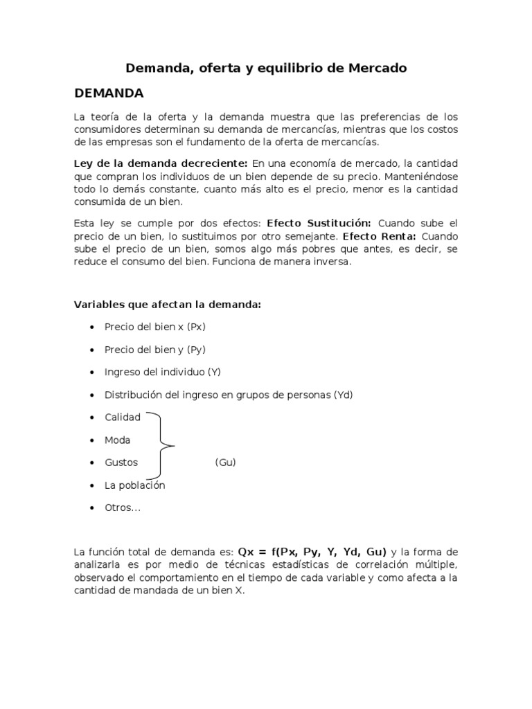 Demanda, Oferta y Equilibrio de Mercado | PDF | Oferta (economía ...