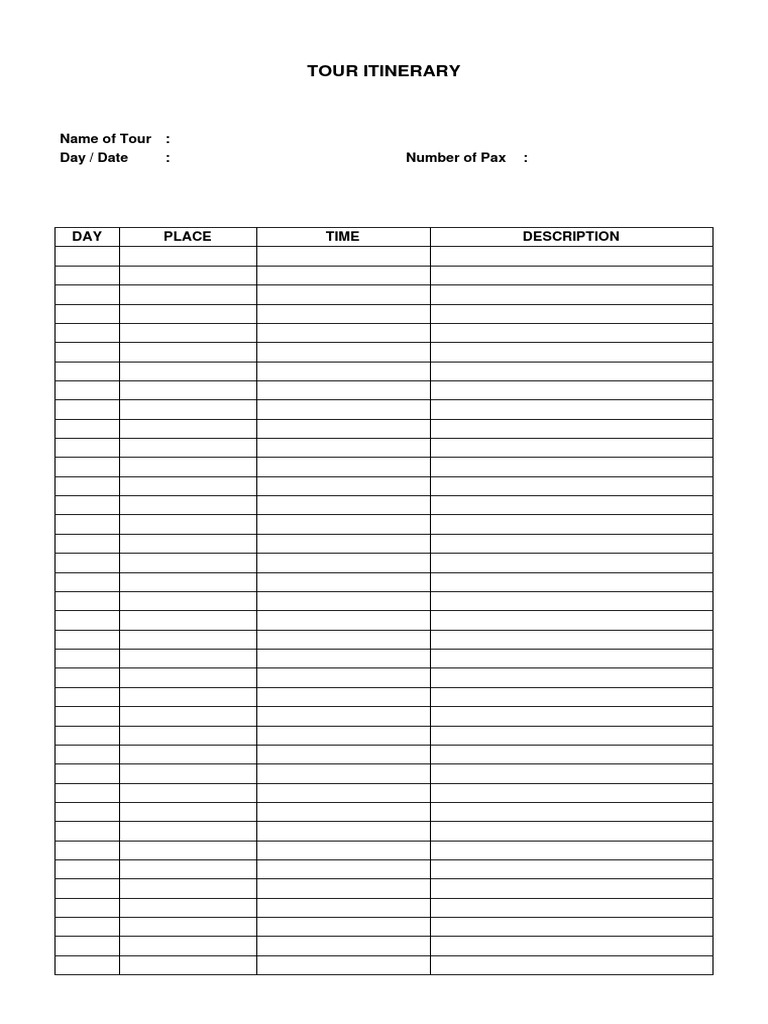 Tour Itinerary: Name of Tour: Day / Date: Number of Pax | PDF