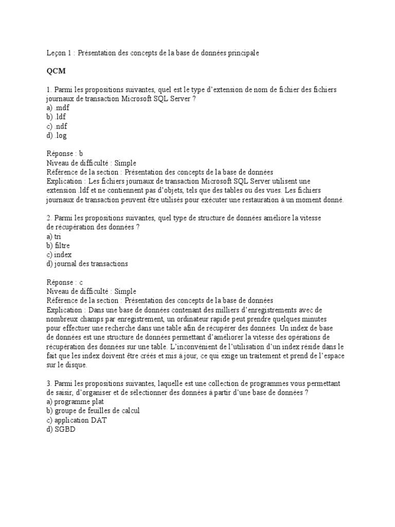 Concepts de base de données SQL Server | PDF | Bases de données ...