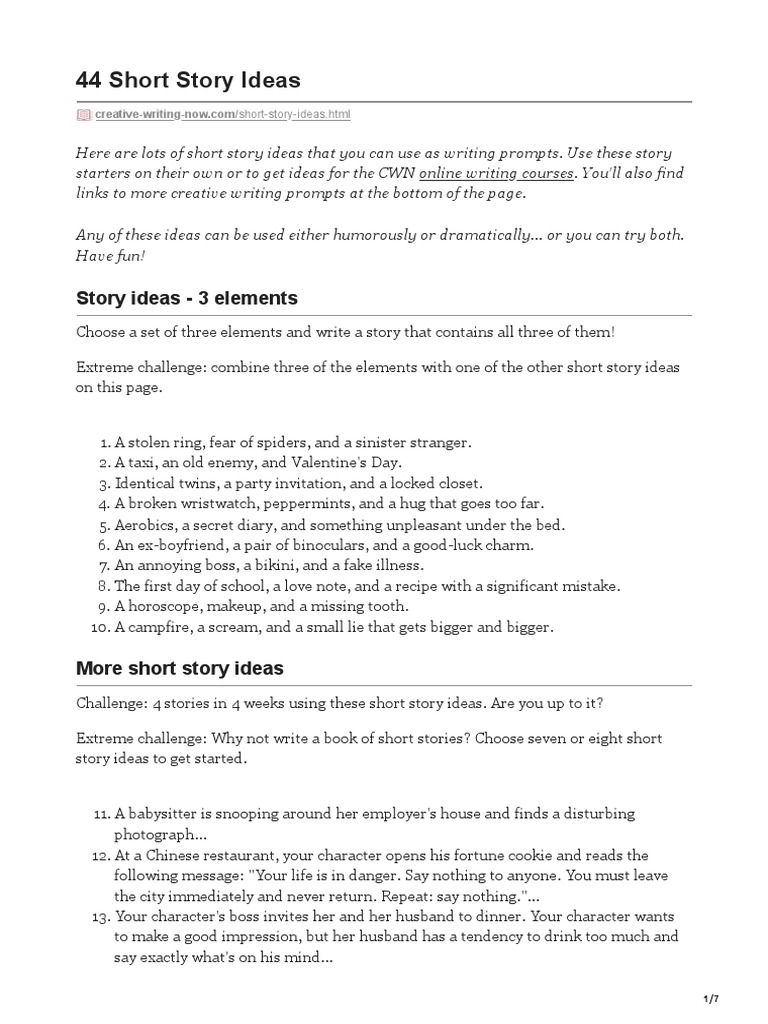 44 Short Story Ideas PDF