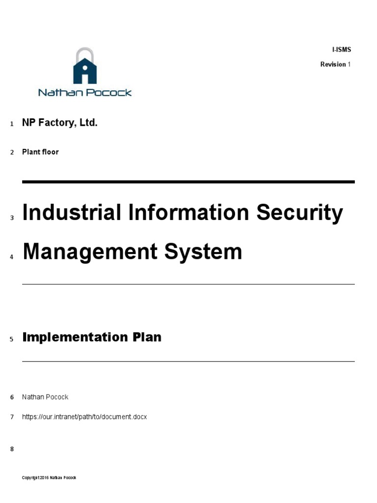 Industrial Information Security Management System Implementation Plan