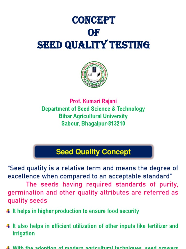 Concept of Seed Quality and Seed Quality Testing PDF Seed Germination