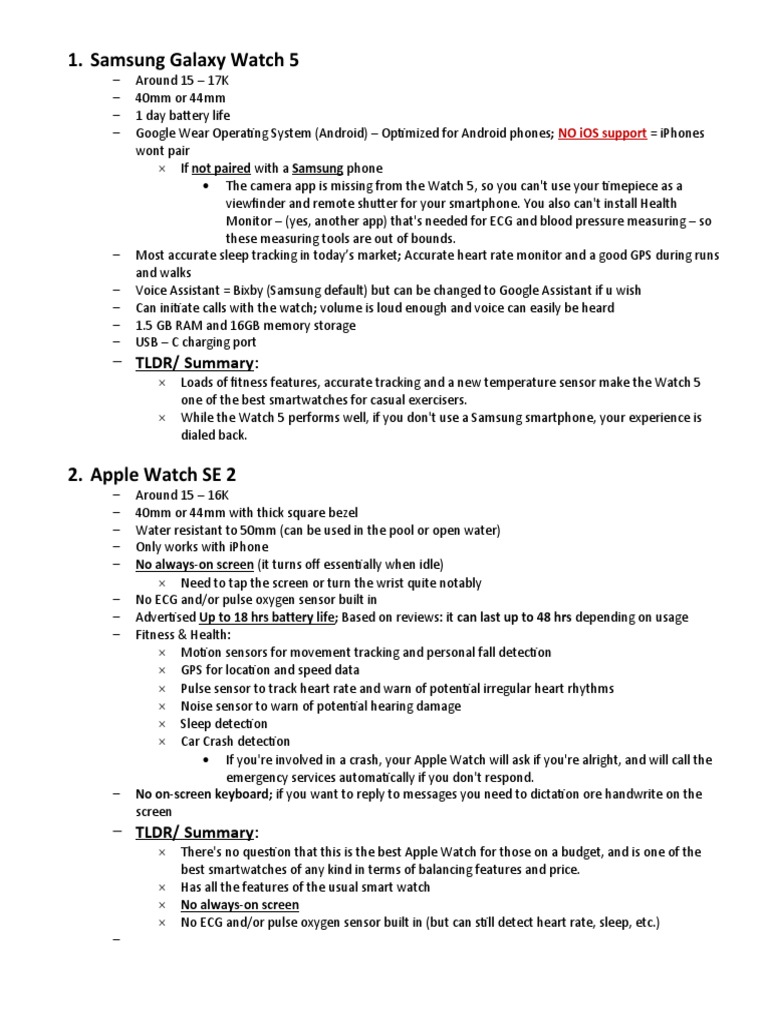 Comparing the Samsung Galaxy Watch 5 and Apple Watch SE 2 Fitness