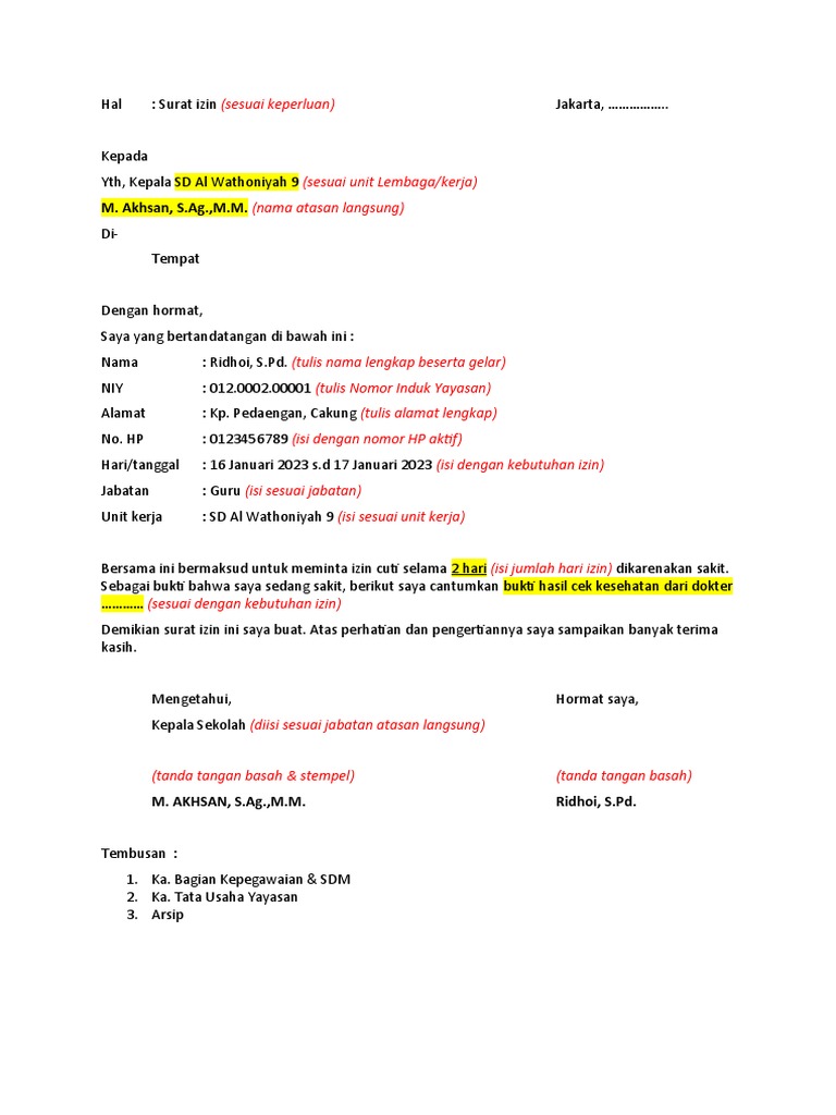Contoh Surat Izin Guru Sakit | PDF | Kajian Bahasa Asing | Agama ...