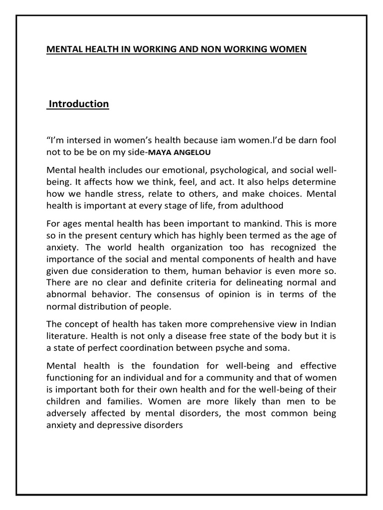 Mental Health in Working and Non Working Women | PDF | Mental Health ...