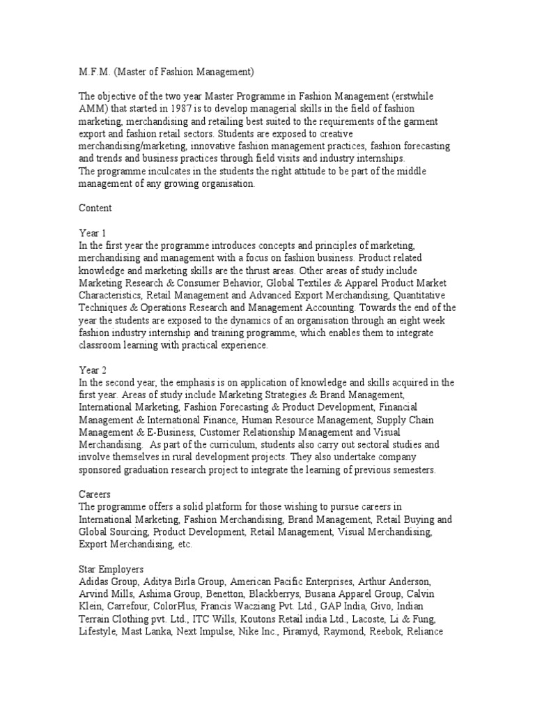 NIFT MFM Syllabus | Download Free PDF | Fashion | Retail