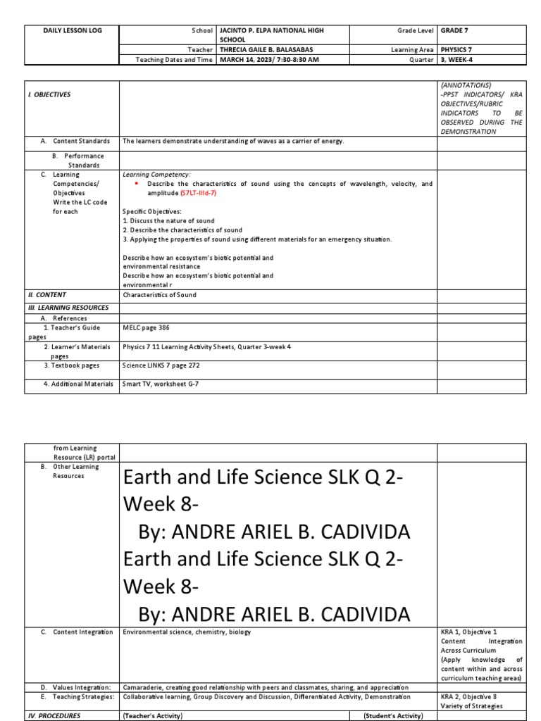 Lesson Plan Characteristic of Sound PDF Sound Frequency