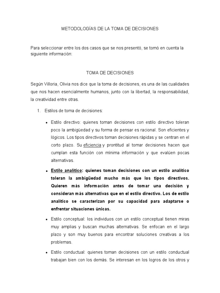 Metodología para la Toma de Decisiones | PDF | Toma de decisiones ...