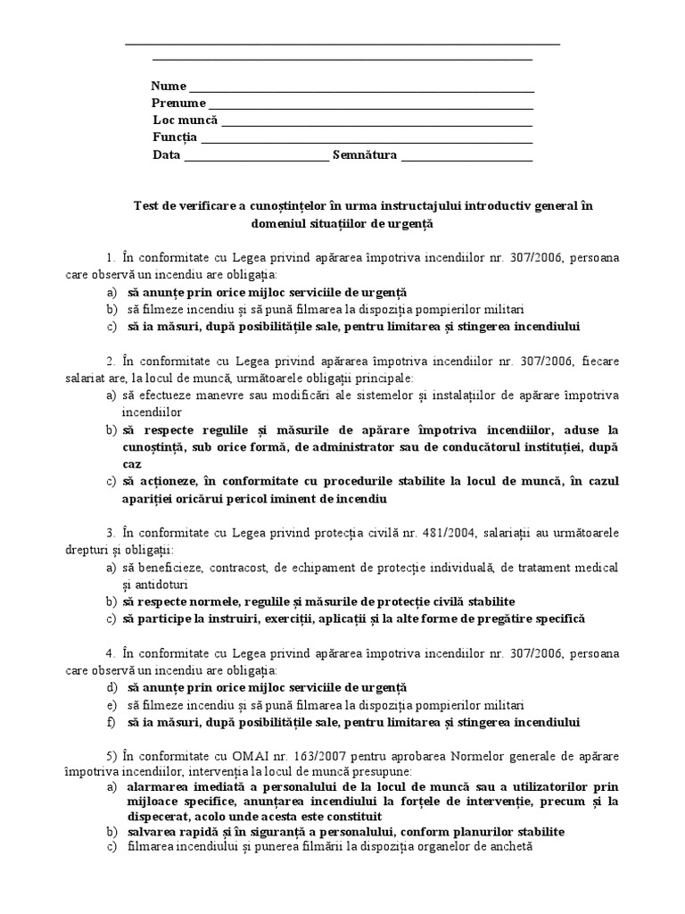 Test Instructaj Introductiv General MODEL | PDF