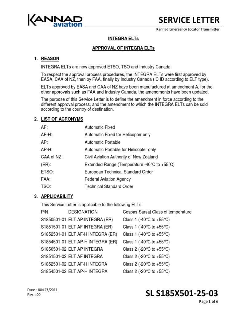 SL S185X5012503 (V00) INTEGRA ELTs Approvals 0 PDF Federal