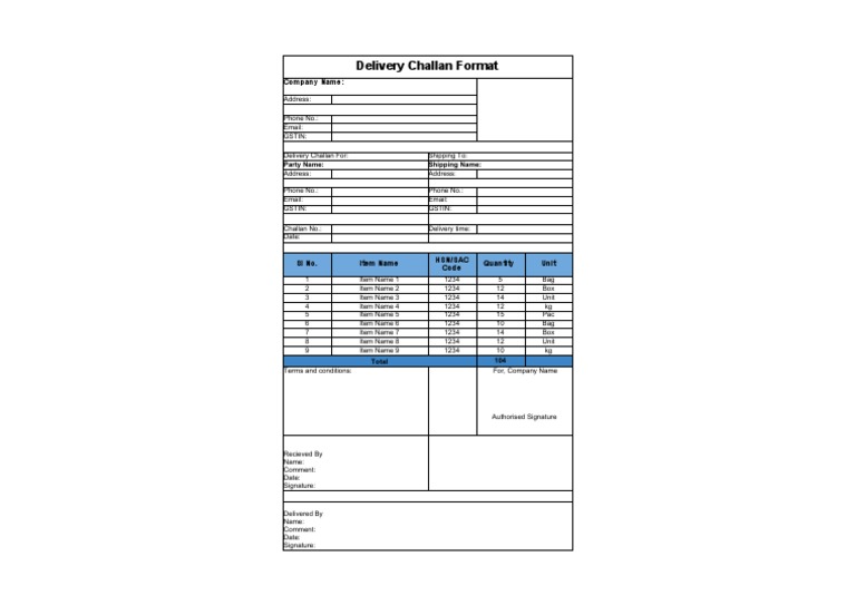 Delivery Challan Template | PDF