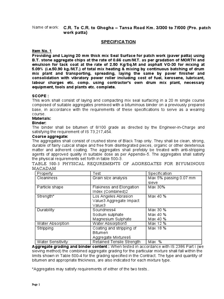Patch Work Specification - MSS | PDF | Road Surface | Asphalt