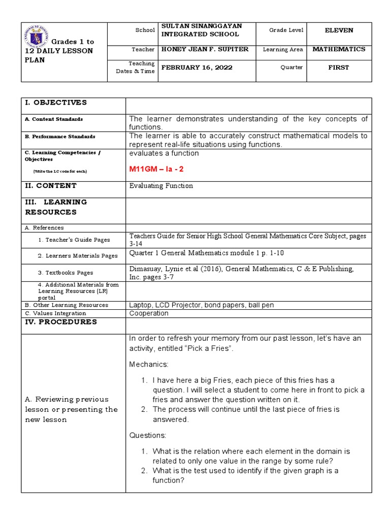 Cot 2ND Gen Math PDF Function (Mathematics) Learning