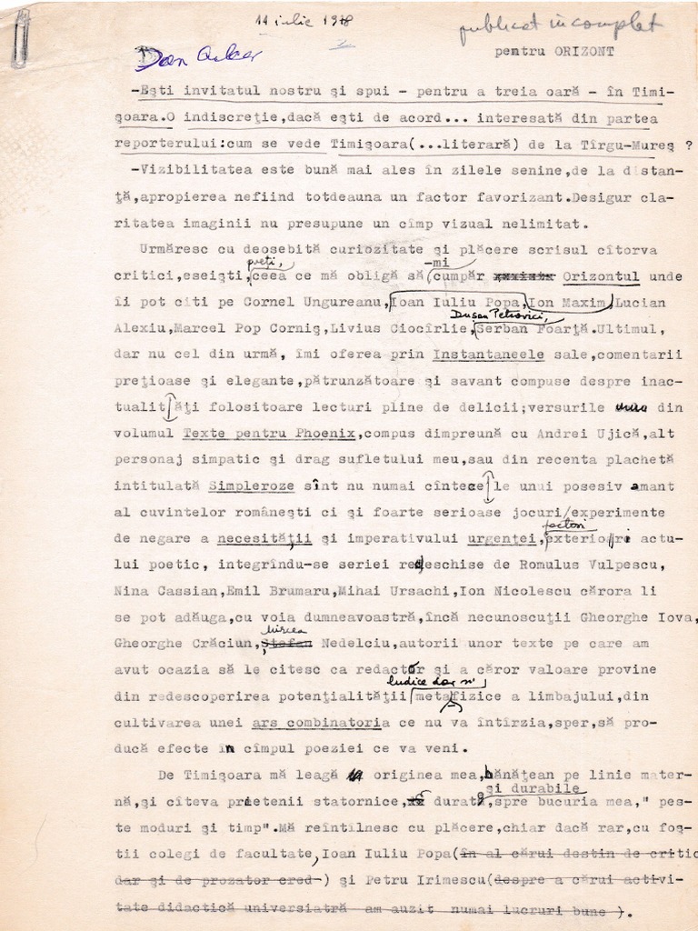 Cenzură. Dialog Dan Culcer Pentru Revista Orizont 1978 | PDF