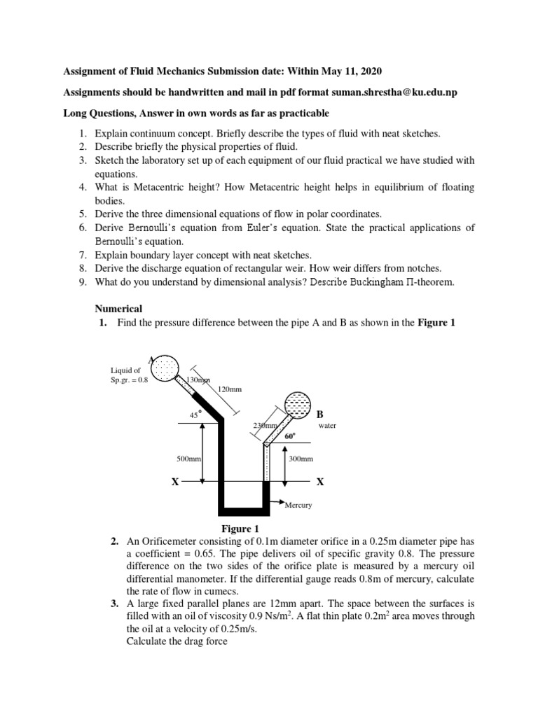 Fluid Mechanics Assignment Overview | PDF | Fluid Mechanics | Pressure