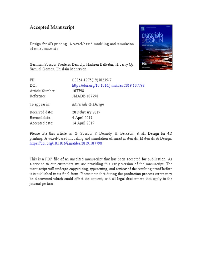 Design For 4D Printing - A Voxel-Based Modeling and Simulation of Smart ...