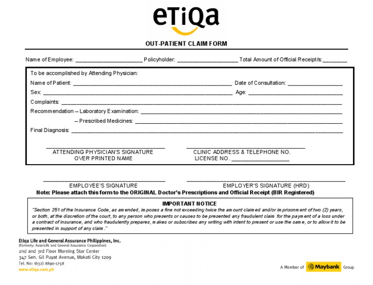 TEMPLATE Etiqa Out Patient Claim Form PDF