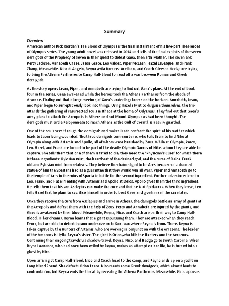 The Heroes of Olympus - The Blood of Olympus (Book 5) Summary | PDF ...