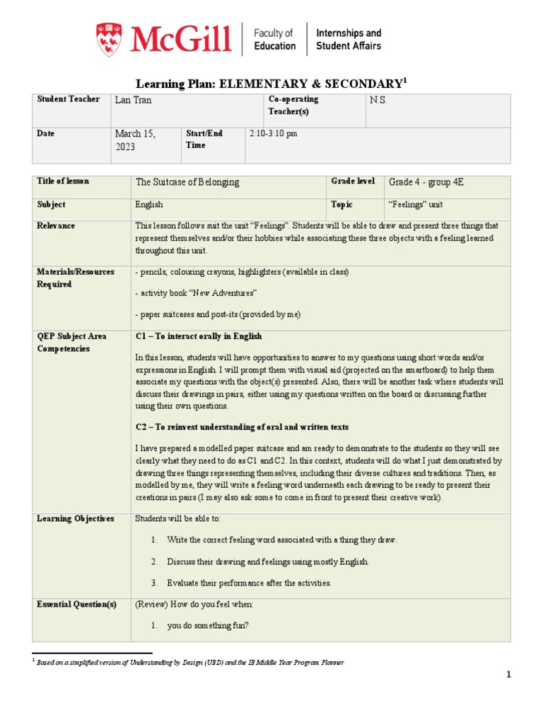 Lesson Plan - Formative Asssessment 1 | PDF | Learning | Teachers