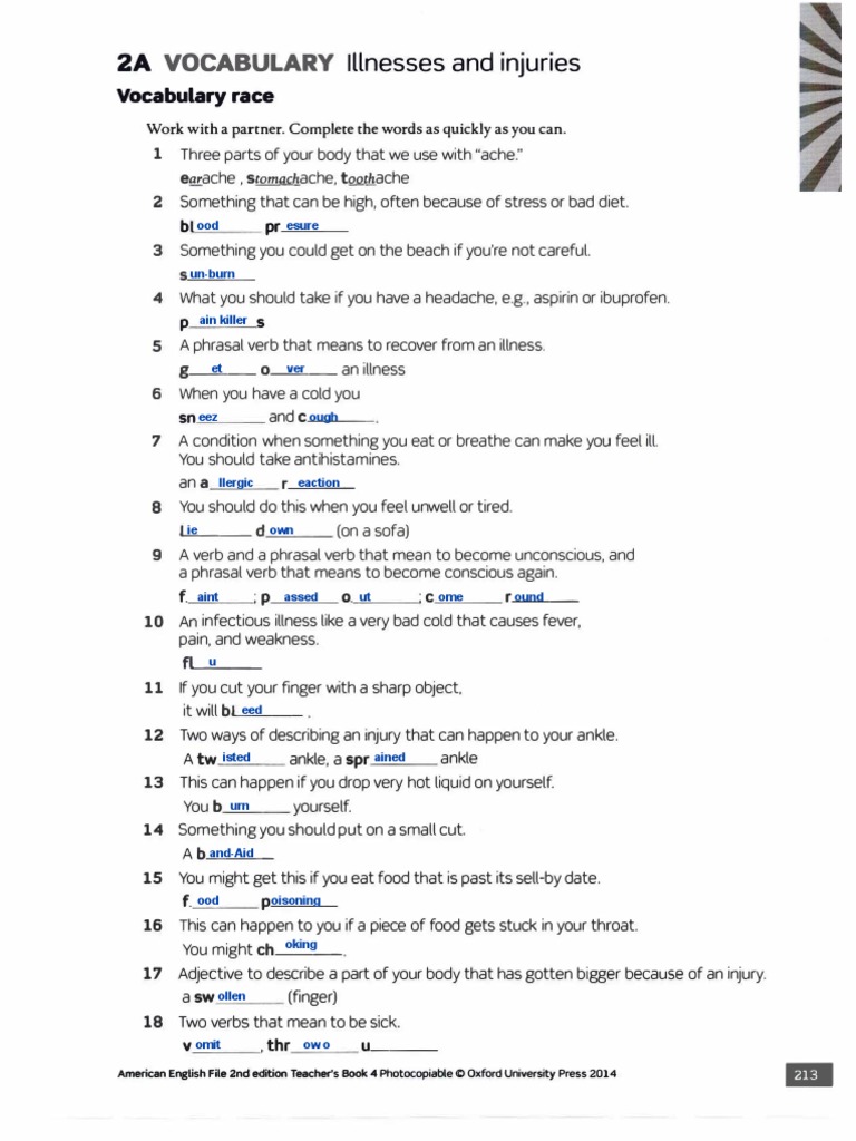 VOCABULARY Illnesses and Injuries | PDF | Syntax | Linguistic Morphology