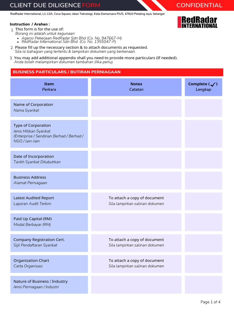 RedRadar Client Due Diligence Form | PDF | Communication