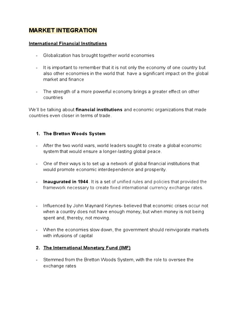 Global Market Integration Overview | PDF | Bretton Woods System ...