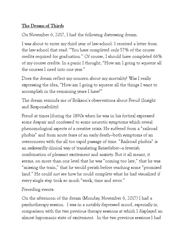 The Dream of Thirds PDF Oedipus Complex Psychotherapy