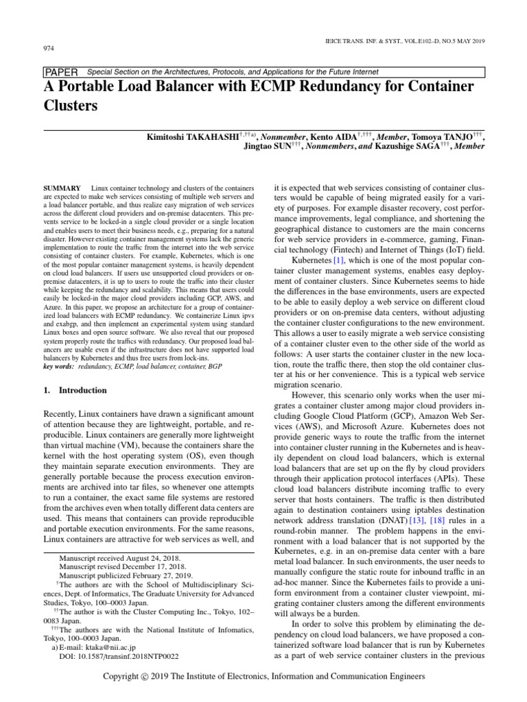 A Portable Load Balancer With ECMP Redundancy For Container Clusters ...