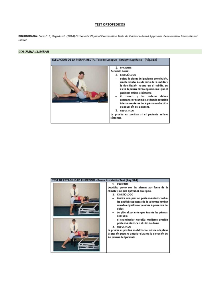 Columna Lumbar: Test Ortopedicos | PDF | Mano | Sistema esquelético